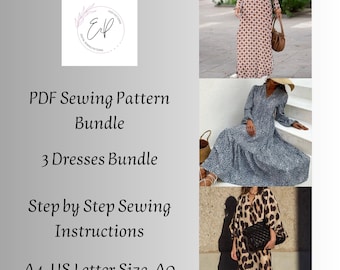 Mönsterpaket för långklänning: Mönster för plus size-dam (PDF)