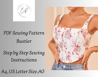 Modello di cucito per bustier/corsetto, modello di cucito da donna in formato PDF stampabile, modello di cucito da donna, taglie grandi, download immediato.