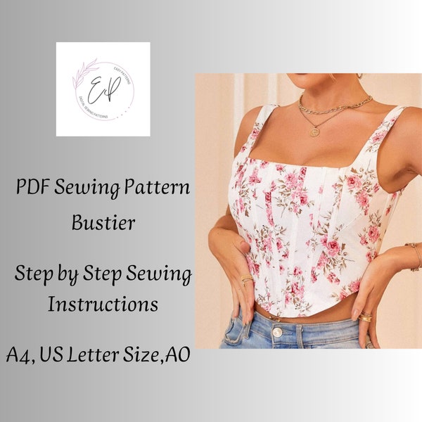 Patrón de costura Bustier/Corset, Patrón de costura PDF mujer imprimible, Patrón de costura mujer, Tallas grandes, Descarga instantánea.