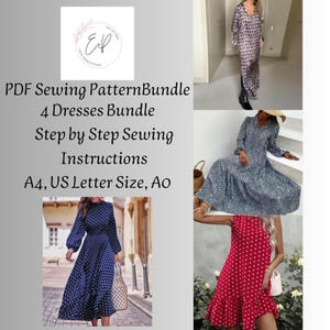 Long Dress Sewing Patterns Bundle, Woman PDF sewing printable pattern, Plus sizes patterns, Sewing Pattern, Dress Pattern, Linen Dresses.