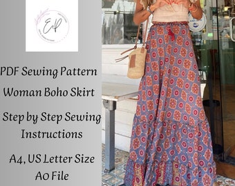 Woman Long Skirt Sewing pattern, Woman PDF sewing printable pattern, Plus sizes patterns, Sewing Pattern, Skirt Pattern, Long Skirt Pattern.