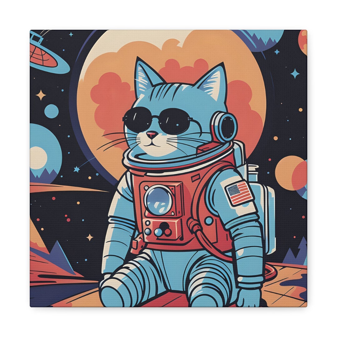 Space Cat Art Print Canvas Etsy