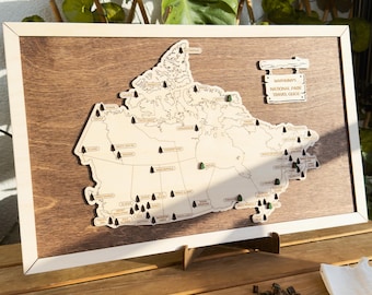 Wooden Canada National Parks Tracker Map, Personalized Travel Map, Custom Canadian Adventure Gift, National Park Wall Art, Father's Day Gift