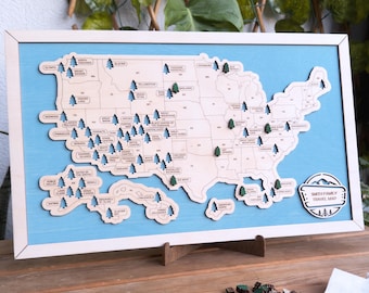 Personalized US National Parks Travel Map, National Parks Marker, US Travel Map, National Park Wall Decor, Gift for Travelers, Hiking Gift