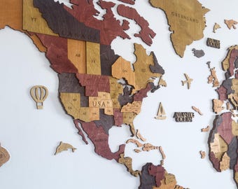 3D Wooden World Map, Push Pin Travel Map, Captivating Wall Decor, Home & Office Décor, Unique Gift for Travelers, Couples, and Adventurers