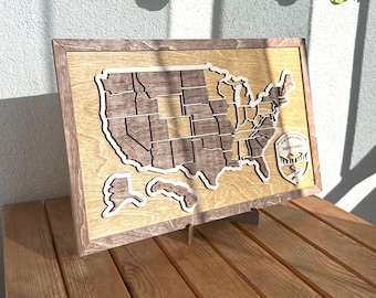 Personalized US Travel Map, Wooden Wall Decor, Custom Travel Map, Travel Map Tracker, Gift for Travelers, Anniversary Gift, Hikers Gift