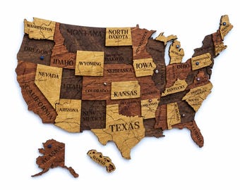 US Travel Map, Wooden Push Pin Map, United States Wall Decor, Apartment Decor, Housewarming Gift, Anniversary Gift, New Home Gift