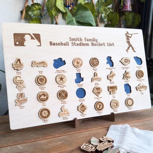 Tableau de suivi du stade MLB, carte de voyage du stade MLB, tracker de stade de baseball en bois personnalisé, cadeau idéal pour fan de baseball, cadeau pour lui