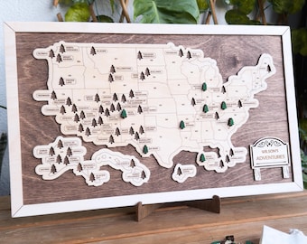 National Parks Travel Map - Father’s Day Gift for Dad - USA Travel Map - Anniversary Gift for Him - Gift for Hikers - Camper RV Gift