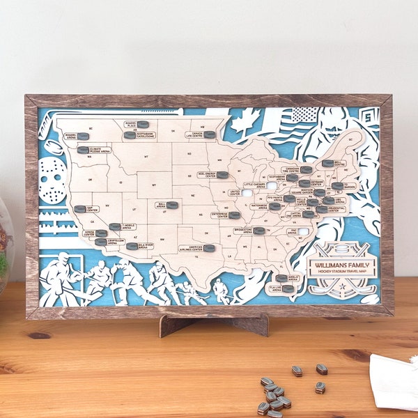 Custom Hockey Arena Map Tracker, NHL Stadium Map, Ice Hockey Arena Map, Gift for Hockey Lover, Hockey Fan Gifts, nhl Arena Map, Gift for Men