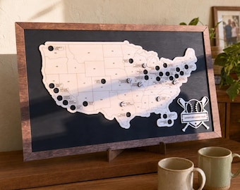 Personalized Wooden MLB Stadium Tracker Map, Baseball Ballpark Bucket List
