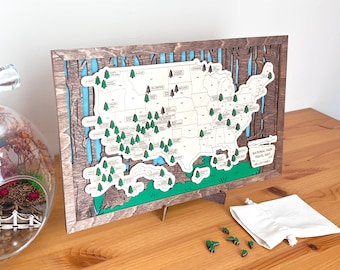 National Parks Travel Map - Shelf Decor - Gift from Family - USA Travel Map - Anniversary Gift for Him - Gift for Hikers - Camper RV Gift