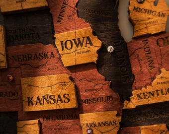 Handmade Layered Wooden USA Map - Rustic Wall Art - American States Home Decor - USA Push Pin Map - Independence Day Gift - Travel Gift