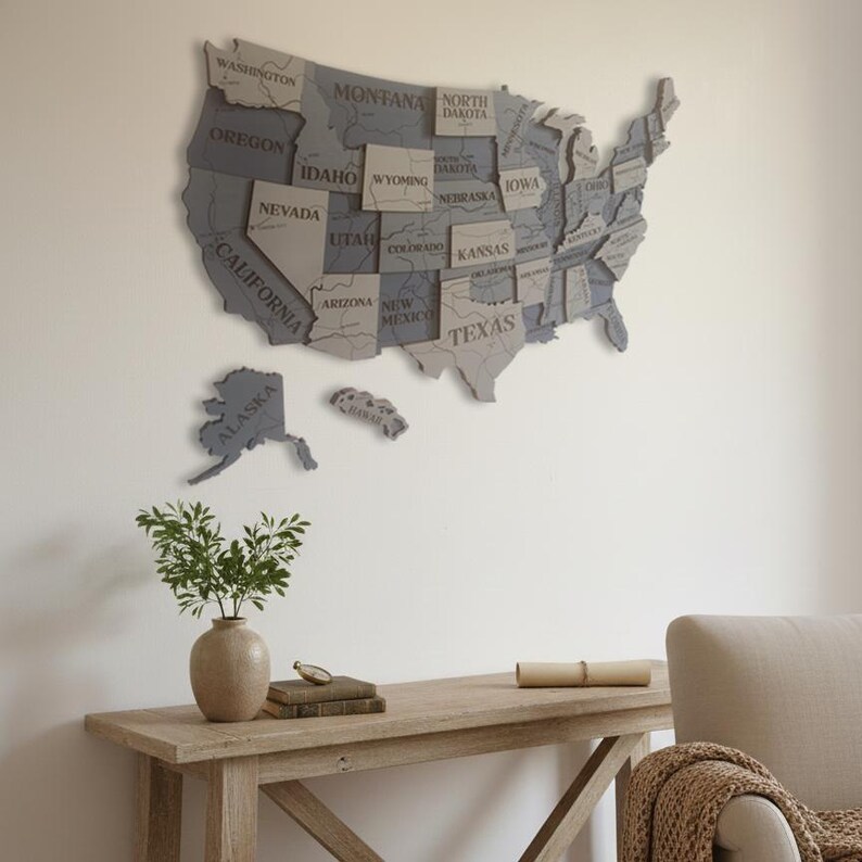 Handmade Layered Wooden USA Map - Rustic Wall Art - American States ...