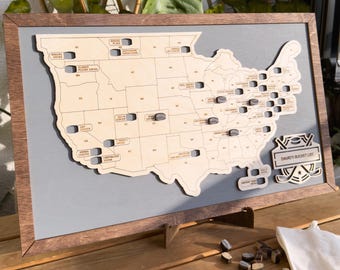 Custom Hockey Stadiums Tracker Map, Pro Hockey Stadium Travel Map, Ice Hockey Arena Map,  Gift for Husband, NHL Arena Map, Hockey Rink Map