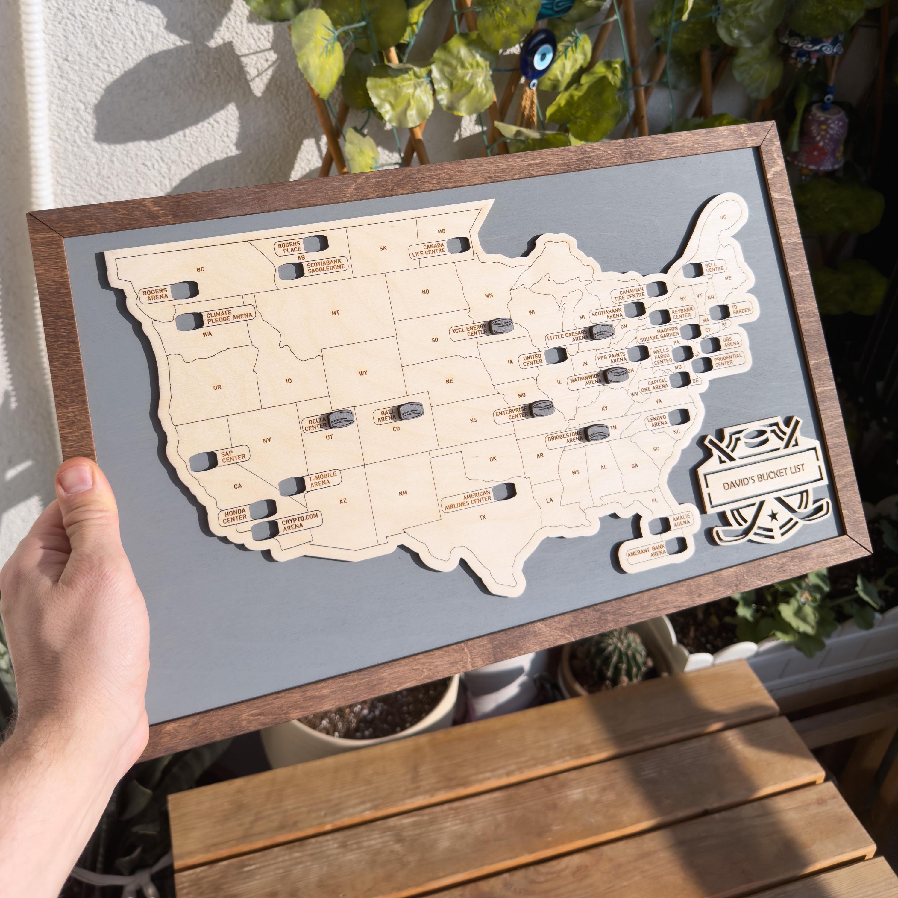 Custom Hockey Stadiums Tracker Map, Pro Hockey Stadium Travel Map, Ice ...