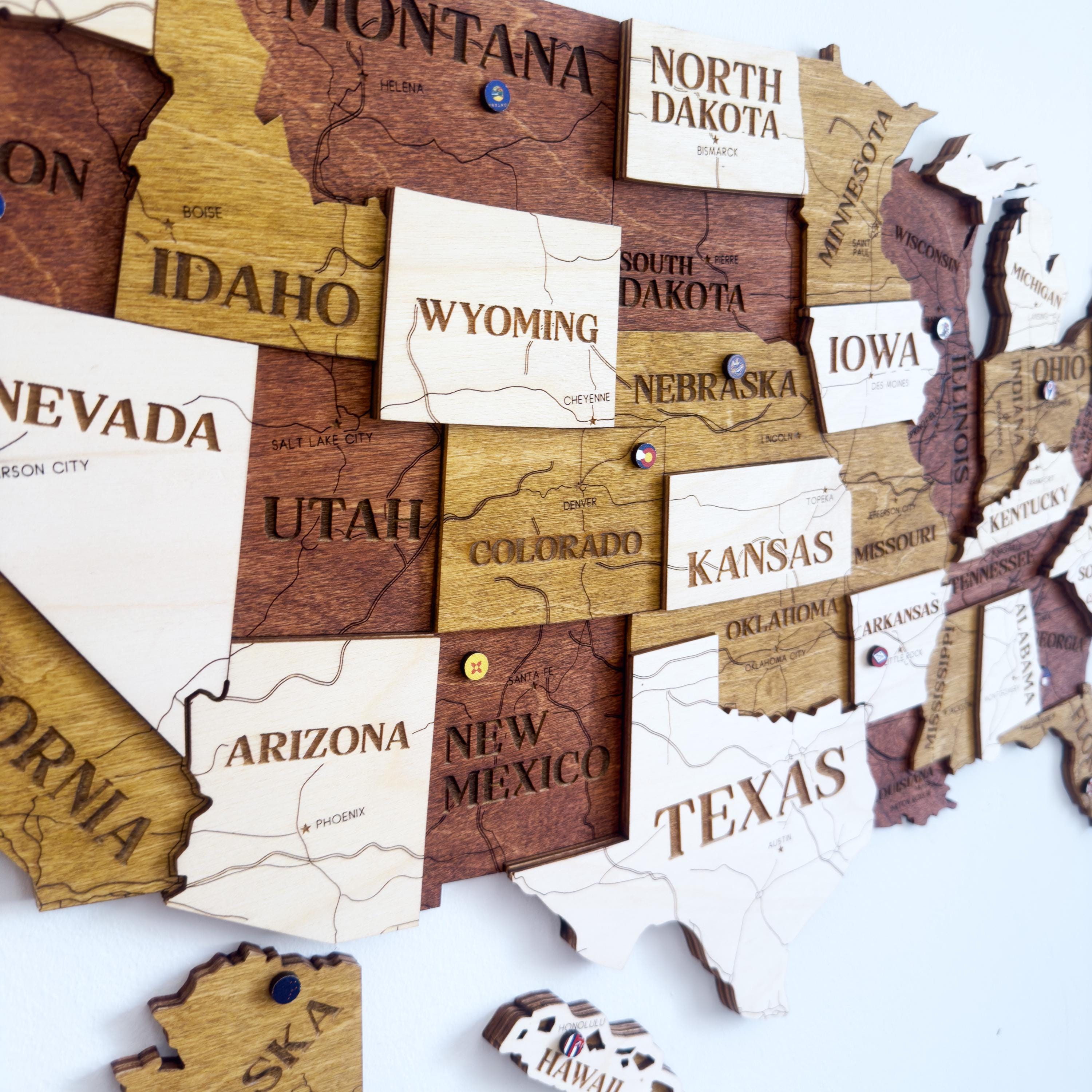 Handmade Layered Wooden USA Map - Rustic Wall Art - American States ...