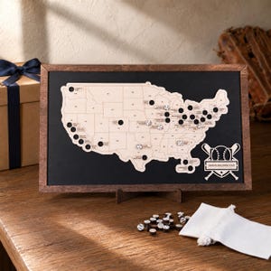 Custom Baseball Stadium Tracker Map, Personalized Wooden MLB Ballpark Bucket List, Gift for Baseball Lover