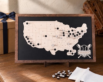 Custom Baseball Stadium Tracker Map, Personalized Wooden MLB Ballpark Bucket List, Gift for Baseball Lover