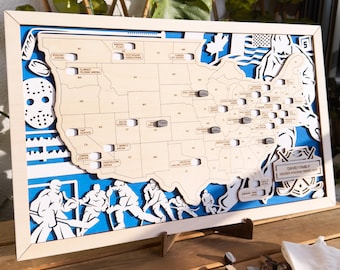 Custom Hockey Arena Map Tracker, NHL Stadium Map, Ice Hockey Arena Map, Gift for Hockey Lover, Hockey Fan Gifts, NHL Arena Map, Gift for Dad