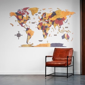 3D Weltkarte, Pinnwand, Weltkarte, Wanddeko, Haus & Büro, Einzigartiges Geschenk für Reisende, Paare und Abenteurer