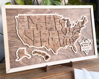 USA Travel Map, Our Travels Map, Couples Map, Travel Map, Adventure Awaits. Wedding gift, Anniversary Gift, United States Relationship gifts