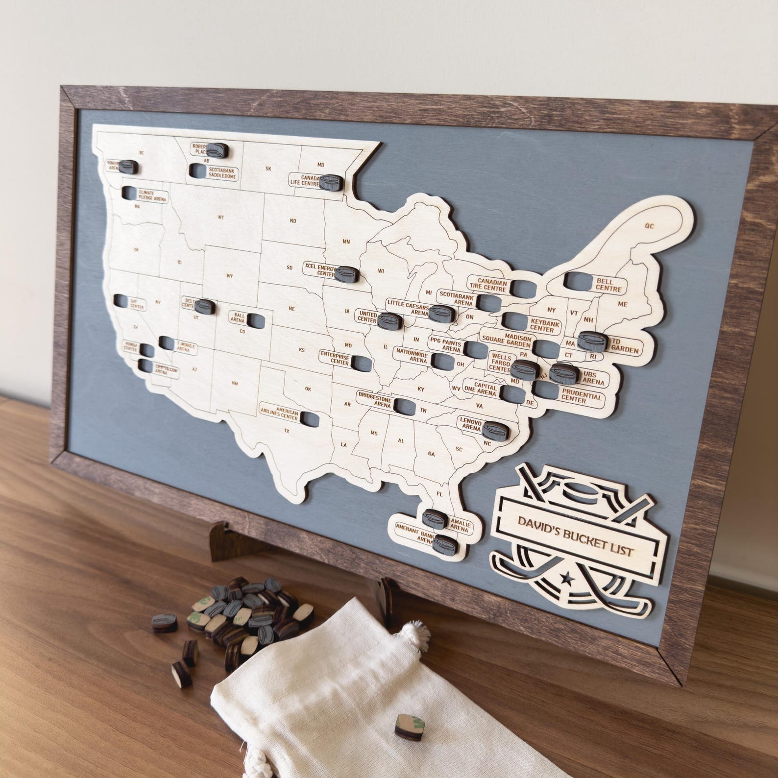 Custom Hockey Stadiums Tracker Map, Pro Hockey Stadium Travel Map, Ice ...