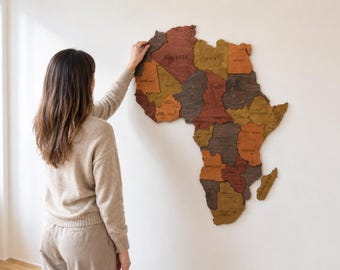 Wooden Africa Map, 3D Africa Wall Art, Layered Wood Map, Africa Travel Map, African Home Decor, Housewarming Gift, Safari Wall Hanging