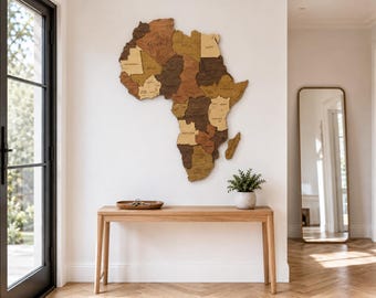 3D Wooden Africa Map, Layered Africa Wall Art, Travel Map, African Heritage Gift, Safari Decor, Housewarming Gift, Wood Wall Hanging