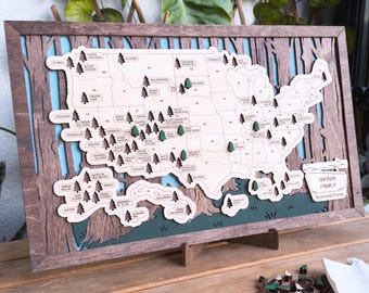 Custom US National Parks Travel Map, Family Road Trip Tracker, Travel Home Decor, Gift from Family,  Travelers Hikers, Gift for Husband