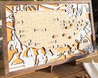 NBA Basketball Stadium Travel Map, Father’s Day Gift for Dad, NBA Bucket List, Basketball Arena Map Tracker, Travel Tracking, Gift for Him