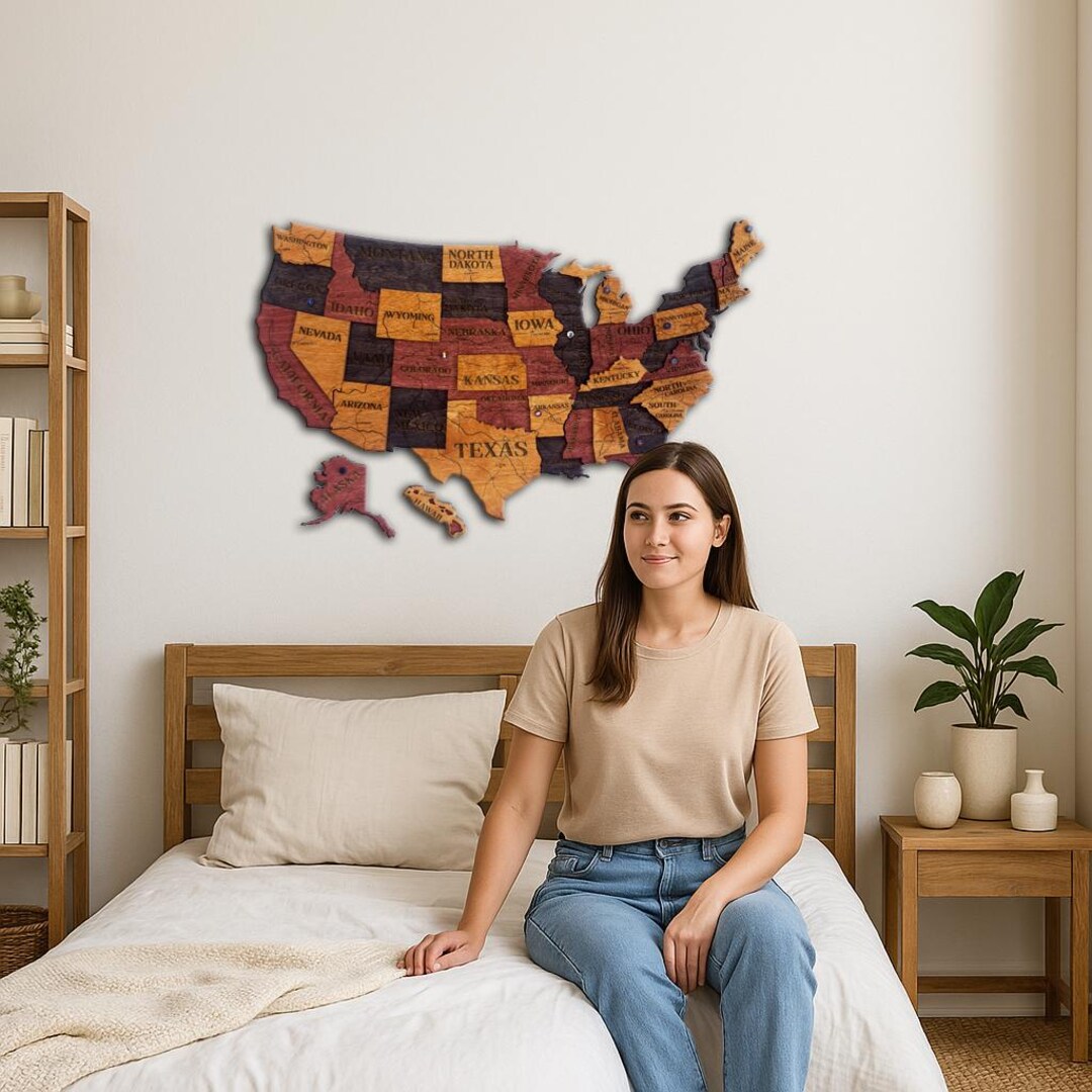 Wooden America Map, US Travel Map, Push Pin Map, United States Wall Art ...