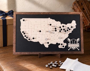 Personalized Wooden Baseball Stadium Tracker Map, Custom Ballpark Tour Gift