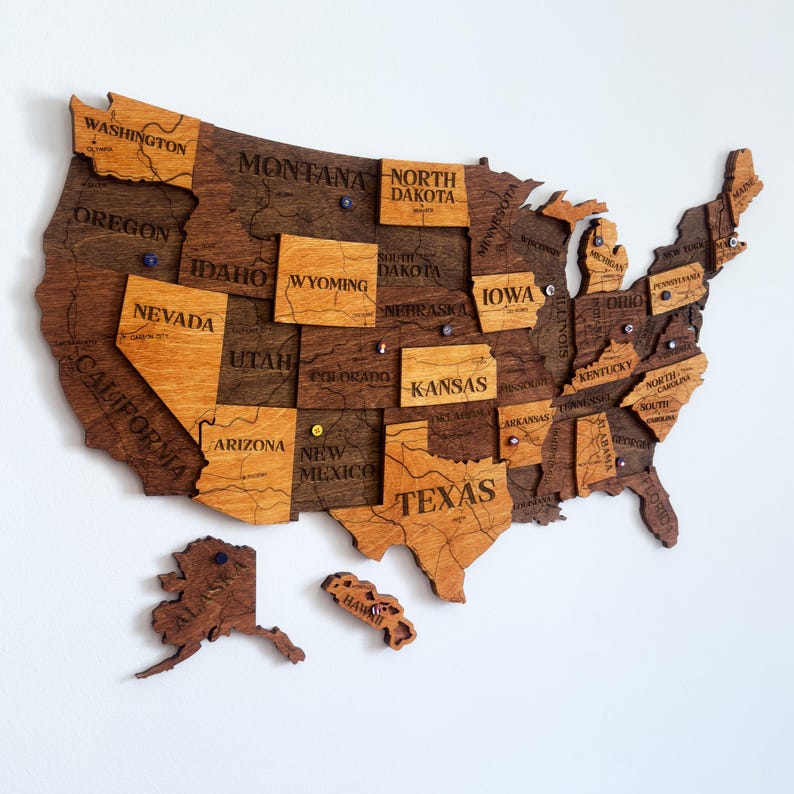 Wooden America Map, US Travel Map, Push Pin Map, United States Wall Art ...