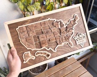 Father’s Day Gift for Dad, Personalized Wooden World Map, 3D Travel Map Wall Art, Custom Map Gift for Husband, Anniversary Gift for Him