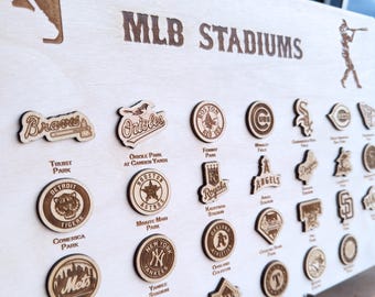 Pro Baseball Stadiums Tracker Board, Track Your Baseball Journey, Track Your Visits to MLB Stadiums, Baseball Decor Gift- All 30 Ballparks