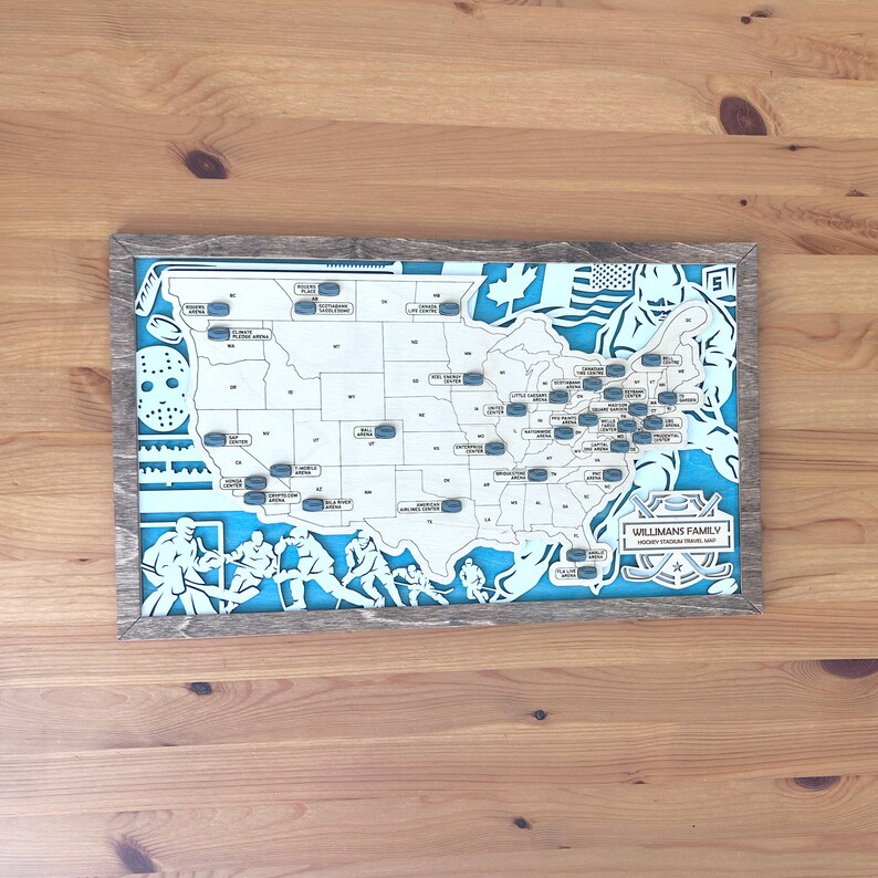 Custom Hockey Arena Map Tracker, NHL Stadium Map, Ice Hockey Arena Map