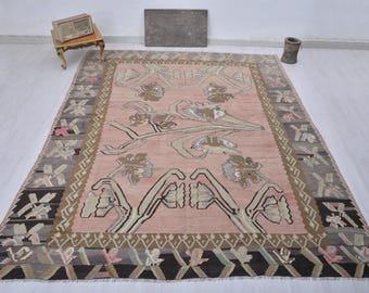 Vintage Oushak Wool Rug 9x11: Turkish Kilim, Boho Decor