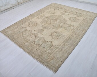Turkish Rug 8x10, Handmade Rug, Wool Rug, Vintage Oversize Rug, Turkish Vintage Rug,Oushak Oversize Rug,Anatolian Rug,8x10 Natural Rug,