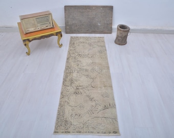 2x6 Vintage Turkish Runner Rug: Muted Oushak Wool Rug