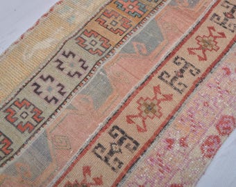 Small Turkish Wool Rug: Vintage Handwoven Rainbow Entry Rug (2.2x4.4 ft)