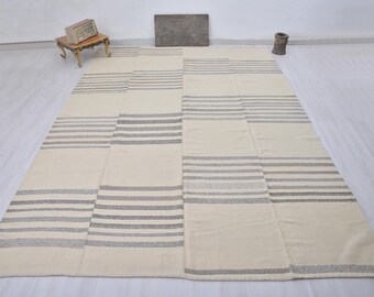 Vintage Turkish Kilim Rug 9x13: Handmade Wool Striped Oushak