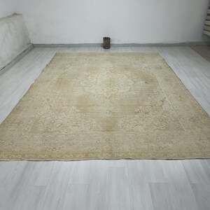 10x13 Vintage Turkish Oushak Rug: Large Wool Handmade Floor Rug