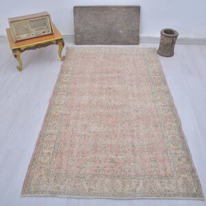 Handmade Faded Oushak Rug: 4x7 Vintage Turkish Wool Area Rug