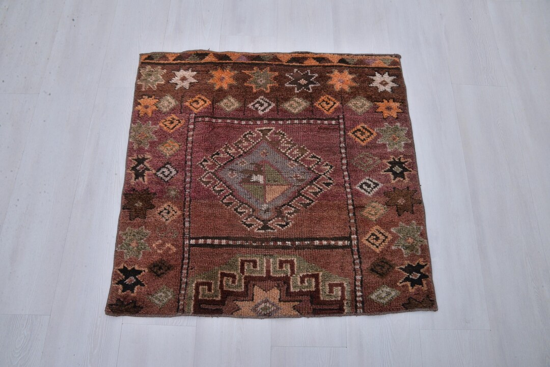 3x3 Oushak Rug, Vintage Turkish Anatolian Wool Cotton Door Mat - Etsy