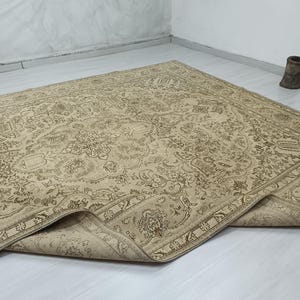 Handwoven Wool Oushak Rug: Large Area Rug, 9.7x12.4 ft