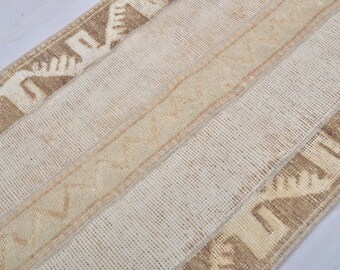 2 x 7 vintage Turks loperkleed: gedempt Oushak-wollen vloerkleed