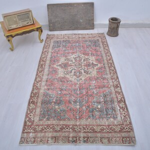 Handmade Wool Oushak Rug 4x7: Neutral Faded Turkish Rug