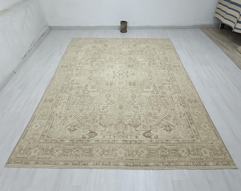 9x13 Neutral Area Rug,Vintage Turkish Rug,Large Oushak Rug,Living Room Rug,9x13 Large Area Rug,Handmade Rug,Oversized Rug,9x13 Handwoven Rug