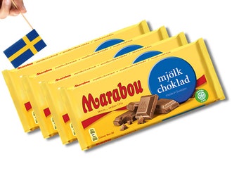 4 Barras de Chocolate con Leche de Marabú 200g (7.05 Oz), mjölk choklad sueco, barra de chocolate sueca, barra de chocolate, comida sueca, fika sueca